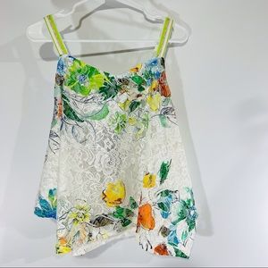 Venus Jeans White Multi Color Lace Floral Tank Top NWT